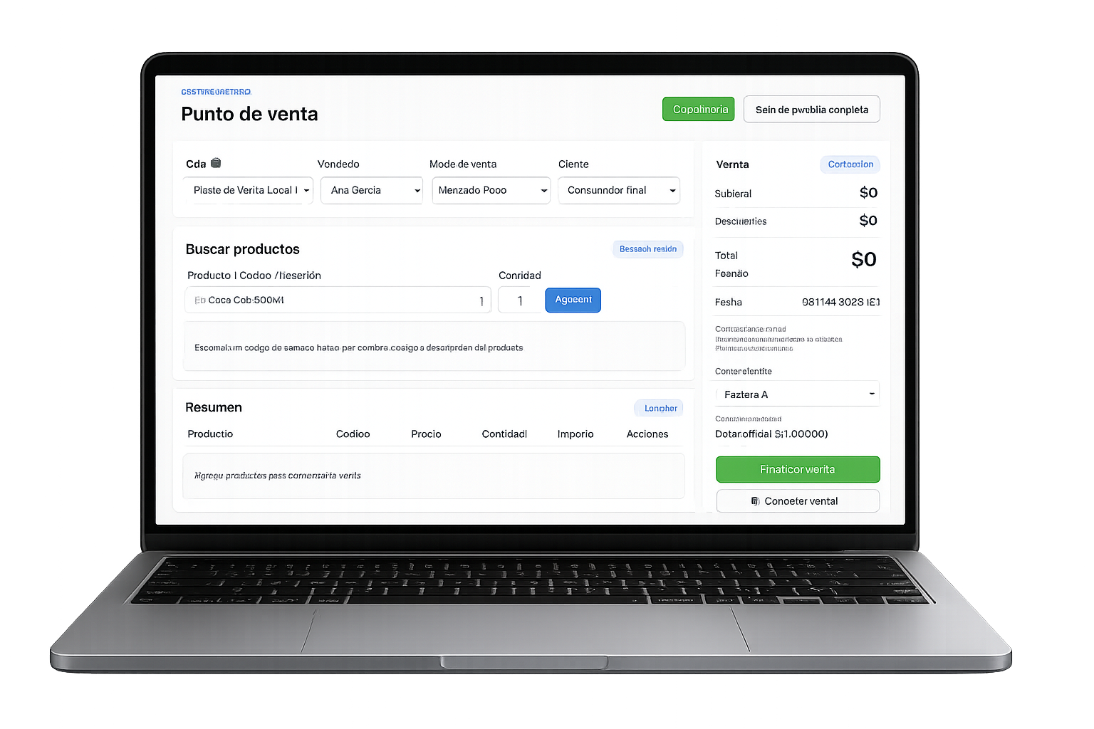 Punto de Venta GestNeg en notebook