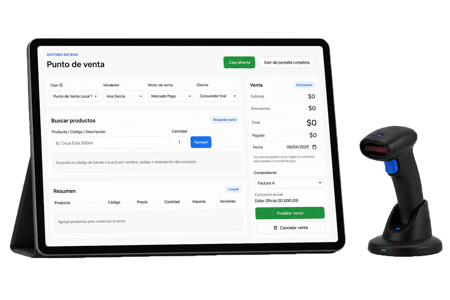 Punto de Venta GestNeg en tablet